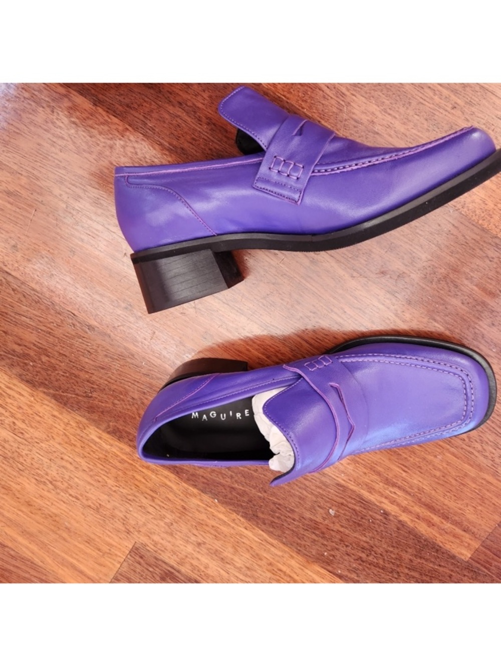 Maguire Purple Leather Italian Square Toe Loafers - 40 - Picture 6 of 8